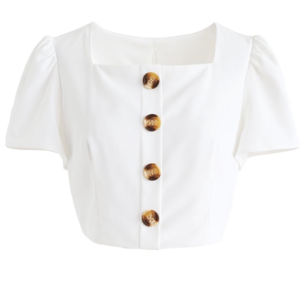 SQUARE NECK BUTTONED CROPPED TOP IN WHITE
